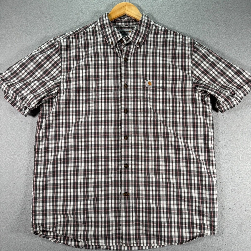 Carhartt Button Down Shirt Mens Large Relaxed Fit Gray Plaid Workwear 102536 039